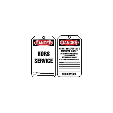 FRENCH OSHA DANGER SAFETY TAG HORS TCF022PTM